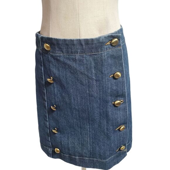 Michael Kors Denim Gold Button Mini Skirt - Picture 2 of 6